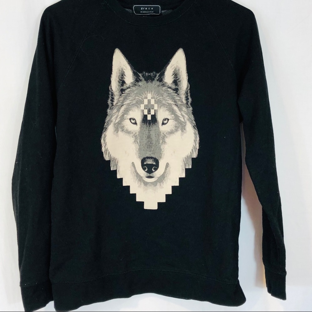 2/MEN  Black Sweatshirt Sz L Wolf Head Graphics